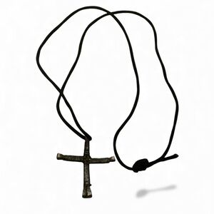 Handmade Nail Cross Necklace – Wire-Wrapped on Black Cord
